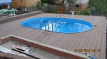 монтаж и укладка с использованием коричневой террасной доски из ДПК 30мм, вокруг и рядом с бассейном